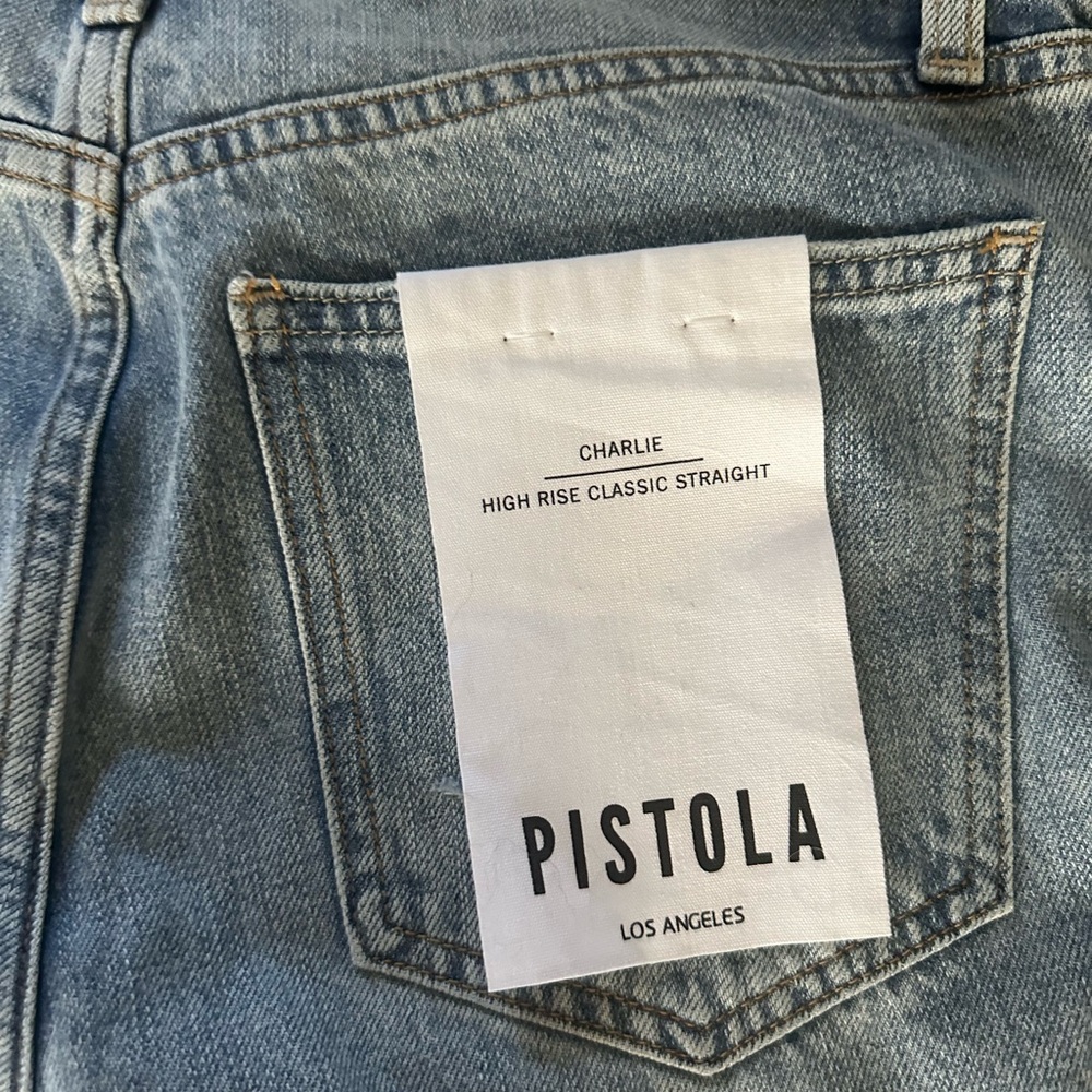 Pistola Light Blue Distressed Straight Leg Jeans cropped - Picture 4 of 5
